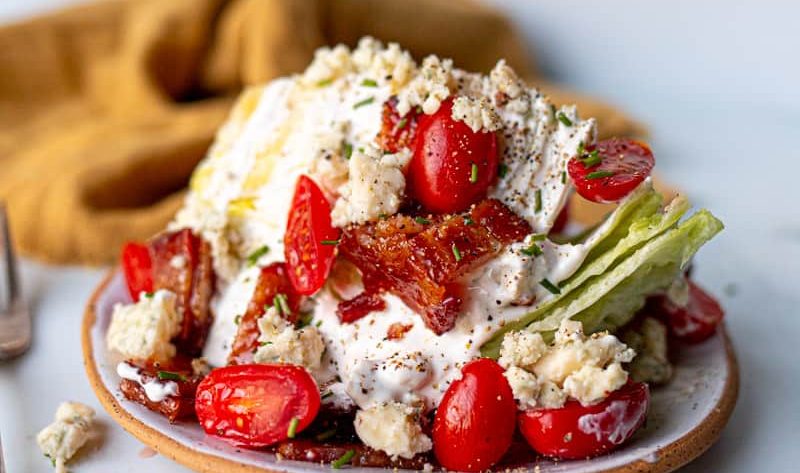 wedge salad on a plate with fork