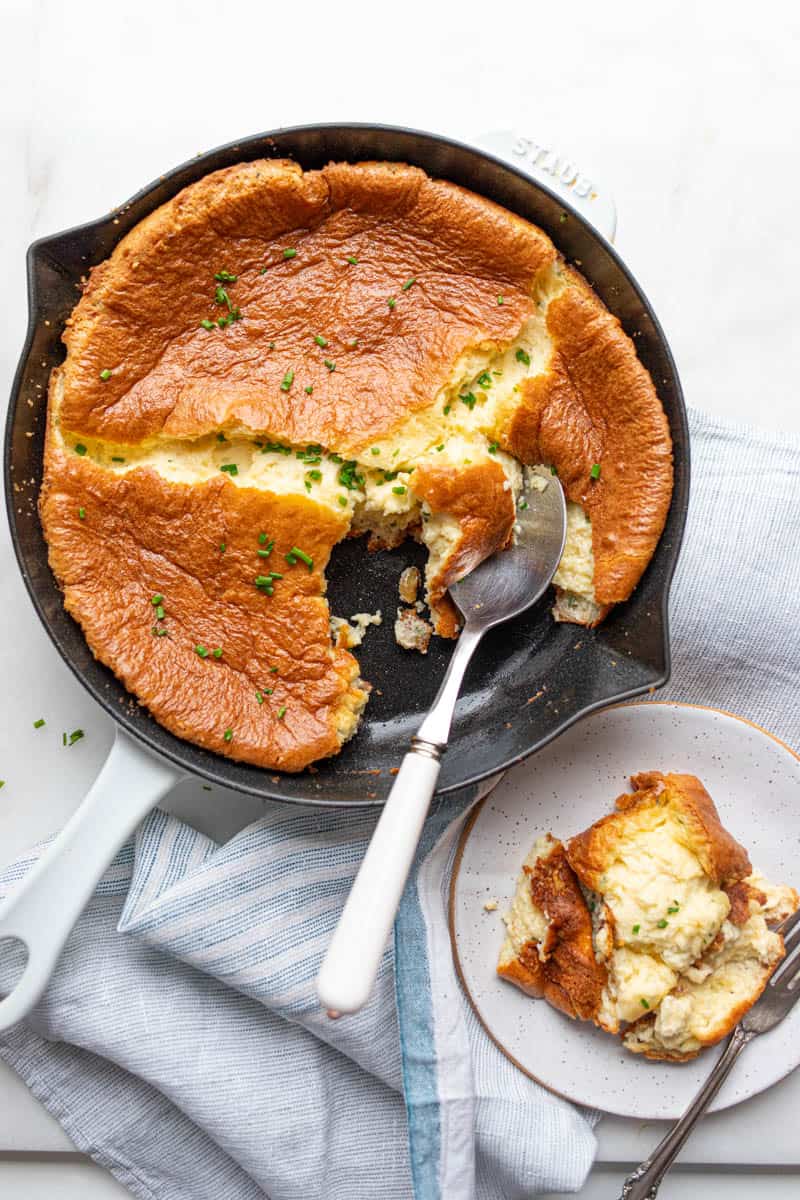 cheese souffle with plate with serving on it