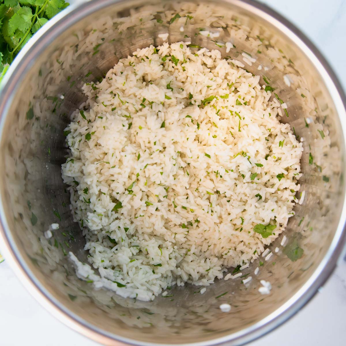 overhead of bowl of instant pot cilantro lime rice