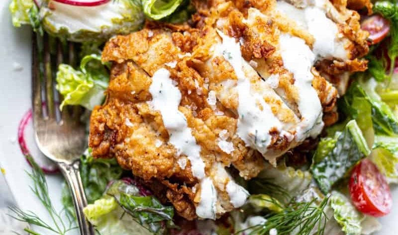 fried chicken salad in a bowl